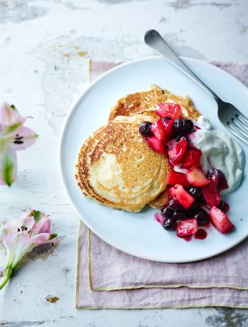 Coconut drop scones with blueberry and apple compote