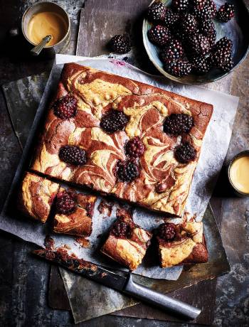 Blackberry and peanut butter swirl brownies 