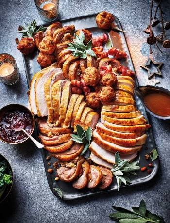 Roast turkey with sage and pine nut stuffing