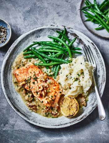 Salmon with ginger, lemon & walnut sauce from California Walnuts