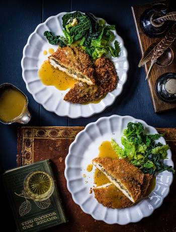 Crispy chicken and haggis escalopes with whisky and chicken butter sauce