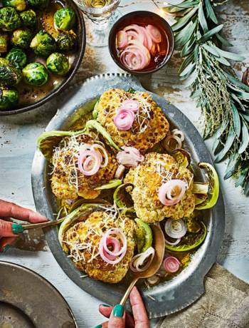 Roast baby cauliflowers with pickled shallots