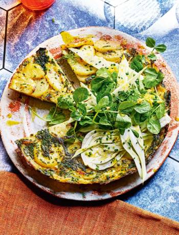 Herb tortilla with shaved fennel