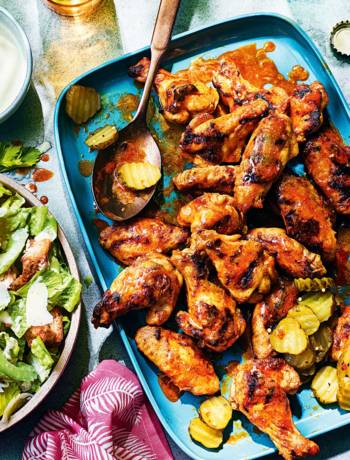 Pickle-brined buffalo wings with blue caesar