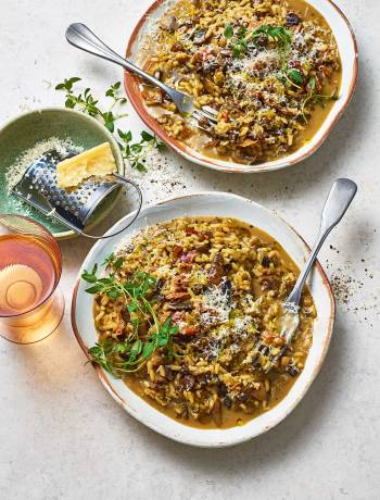 Risotto with mushrooms and speck