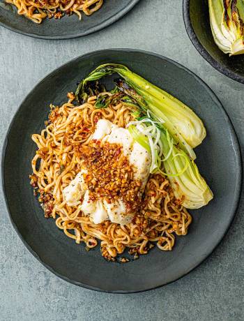 Roasted cod with sizzled ginger and chilli sauce