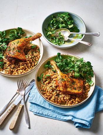 Duck with French onion pearl barley
