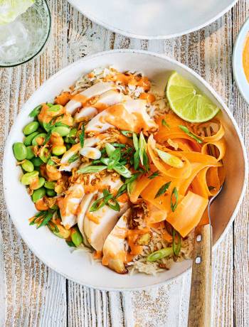 Gochujang mayo chicken and rice bowls