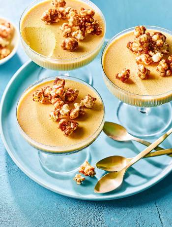 Sweetcorn panna cotta with caramel popcorn