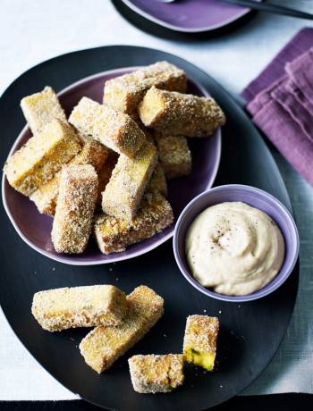 Turmeric and chickpea chips with tahini lemon dip