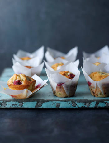 Raspberry and passionfruit muffins