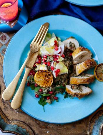 Chicken breasts with date and pine nut quinoa stuffing
