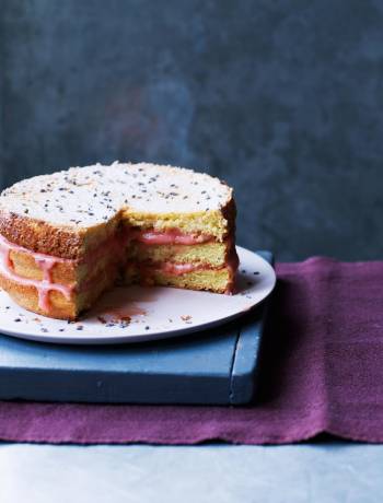 Lavender sponge cake with rhubarb curd