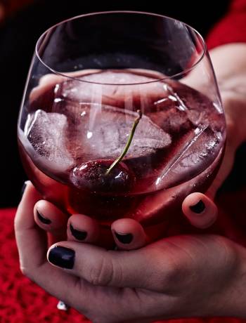 Cherry cheer cocktail with toffee cherries