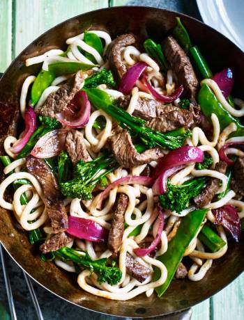 Beef and udon stir-fry 
