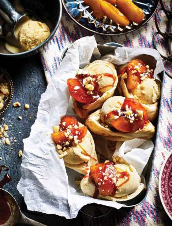 Nutty apple pittas with tahini ice cream