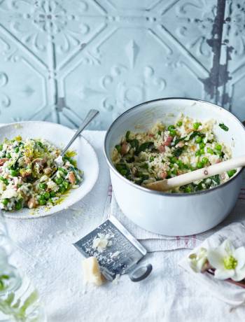 Spring vegetable and pancetta risotto