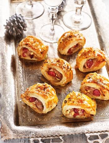 Cranberry and pork crackling sausage rolls 