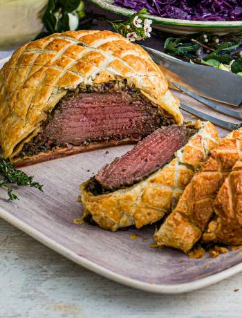 Beef wellington with porcini sauce