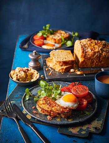 Sweetcorn breakfast loaf with bacon butter