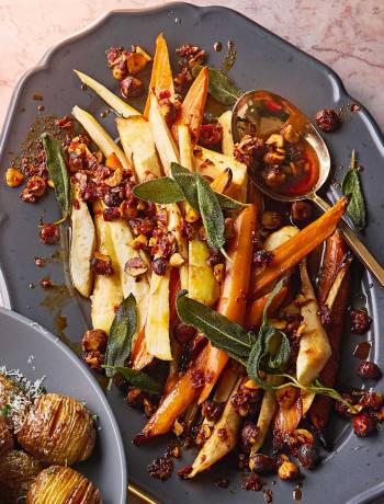'Nduja and hazelnut root veg