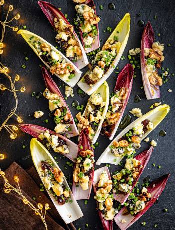Stilton and chutney chicory boats