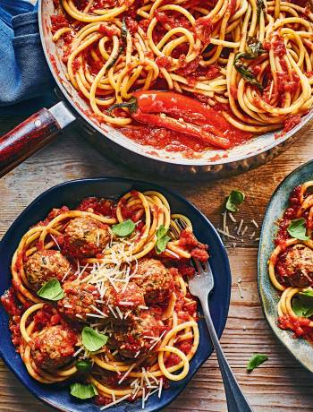 Italian meatballs and spaghetti