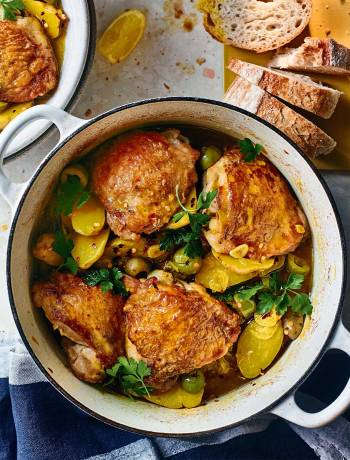 Saffron-braised chicken and potato summer stew