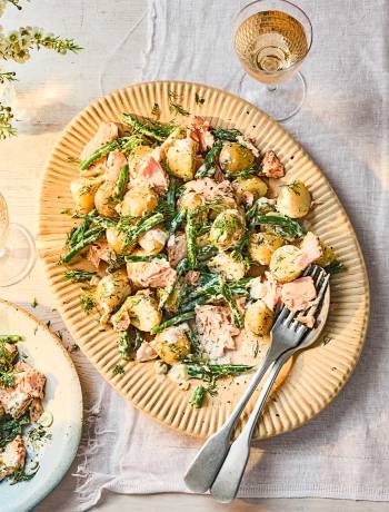 Tartare-dressed potato and salmon salad