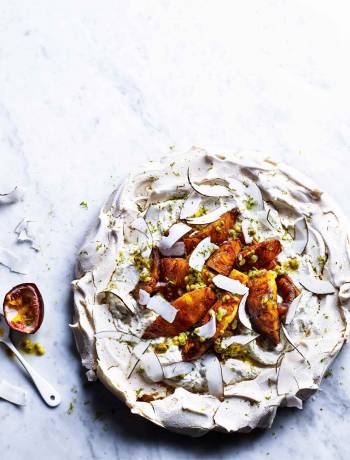 Spiced pineapple and coconut pavlova