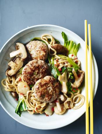 Chinese pork patties with noodles