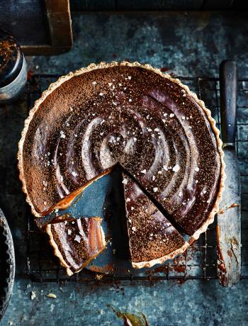 Miso butterscotch chocolate tart