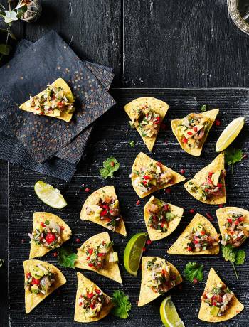 Mexican salmon tostadas