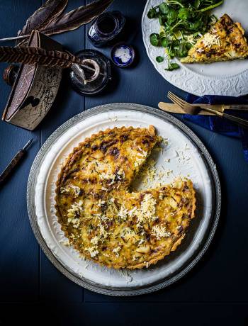 Curried smoked haddock tart