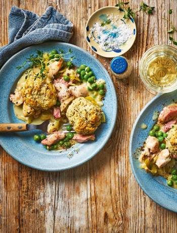 Chicken and gammon stew with buttermilk dumplings
