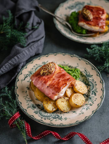 Sponsored: Christmas cod in Prosciutto di Parma with green pea purée 