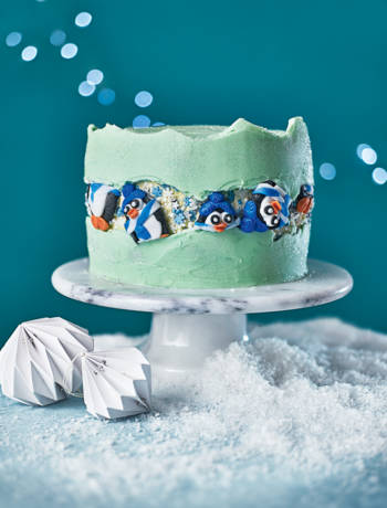 Mint chocolate penguin fault-line cake