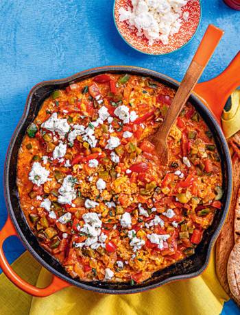 Turkish-style menemen with feta