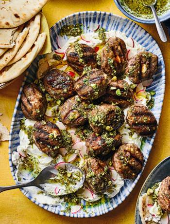 Lamb and feta kofta with pistachio salsa
