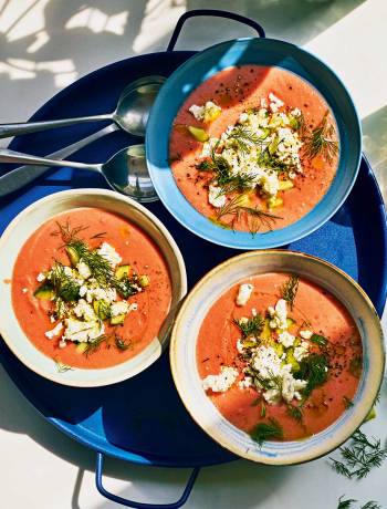 Watermelon gazpacho with cucumber and feta 