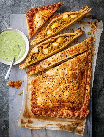 Keema pie with coriander chutney