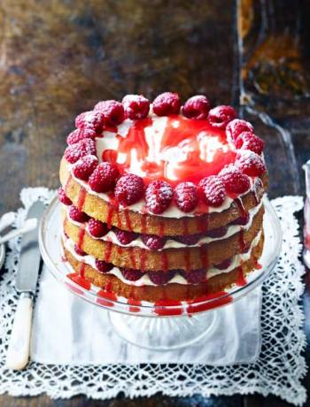 Triple-layer raspberry  lemonade drizzle cake
