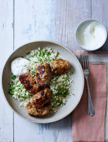 Pork kebabs with spicy cauliflower couscous