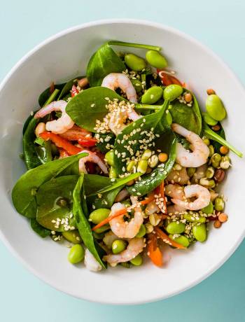 Prawn, edamame and pepper salad with wasabi dressing