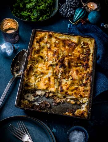 Mushroom and four-cheese lasagne