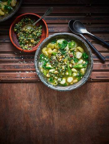 3-bean minestrone with mint pesto