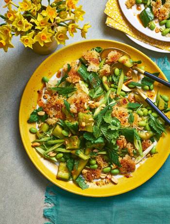 Smacked cucumber and crispy rice salad