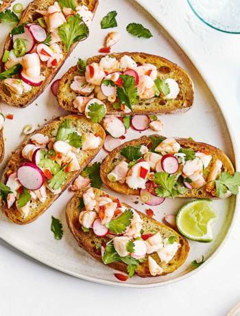 Lime and chilli-marinated prawn crostini