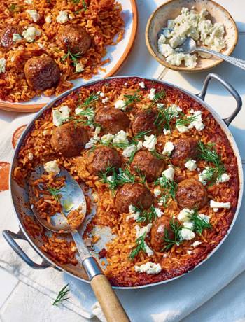 Greek-ish meatball baked rice