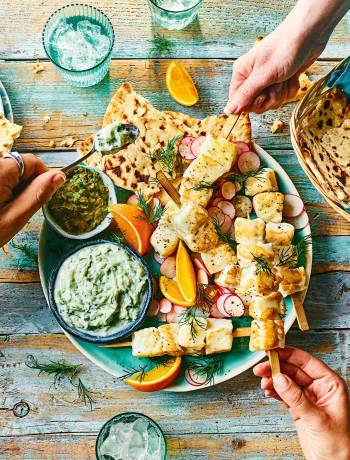 Cod skewers with orange salsa verde 